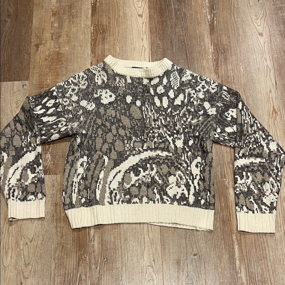 VINTAGE Saturdays Cotton Knit Long Sleeve Pullover Size - Large 80s black cream